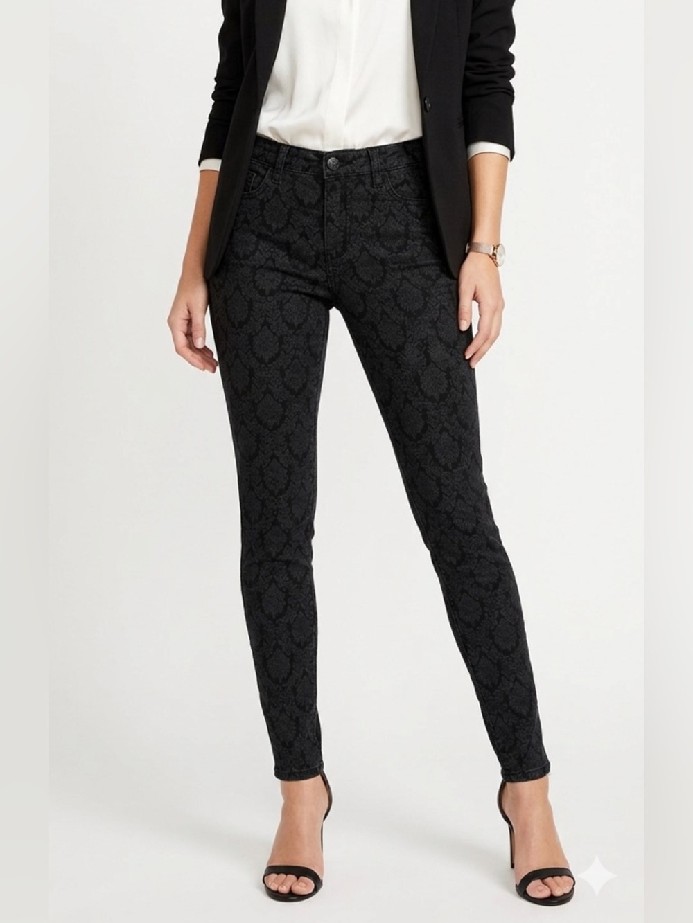 Nevada Black Skinny Jeans with Floral Pattern Size 27 Denim Business Casual
